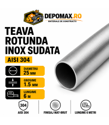 Teava rotunda inox sudata AISI 304, 25 x 1.5 mm, 6 metri